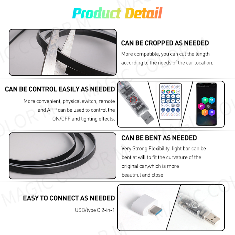 Vegetting 140cm Car Ambient Li - огляд і ціна Led Ambient Interior Car Lights App Control