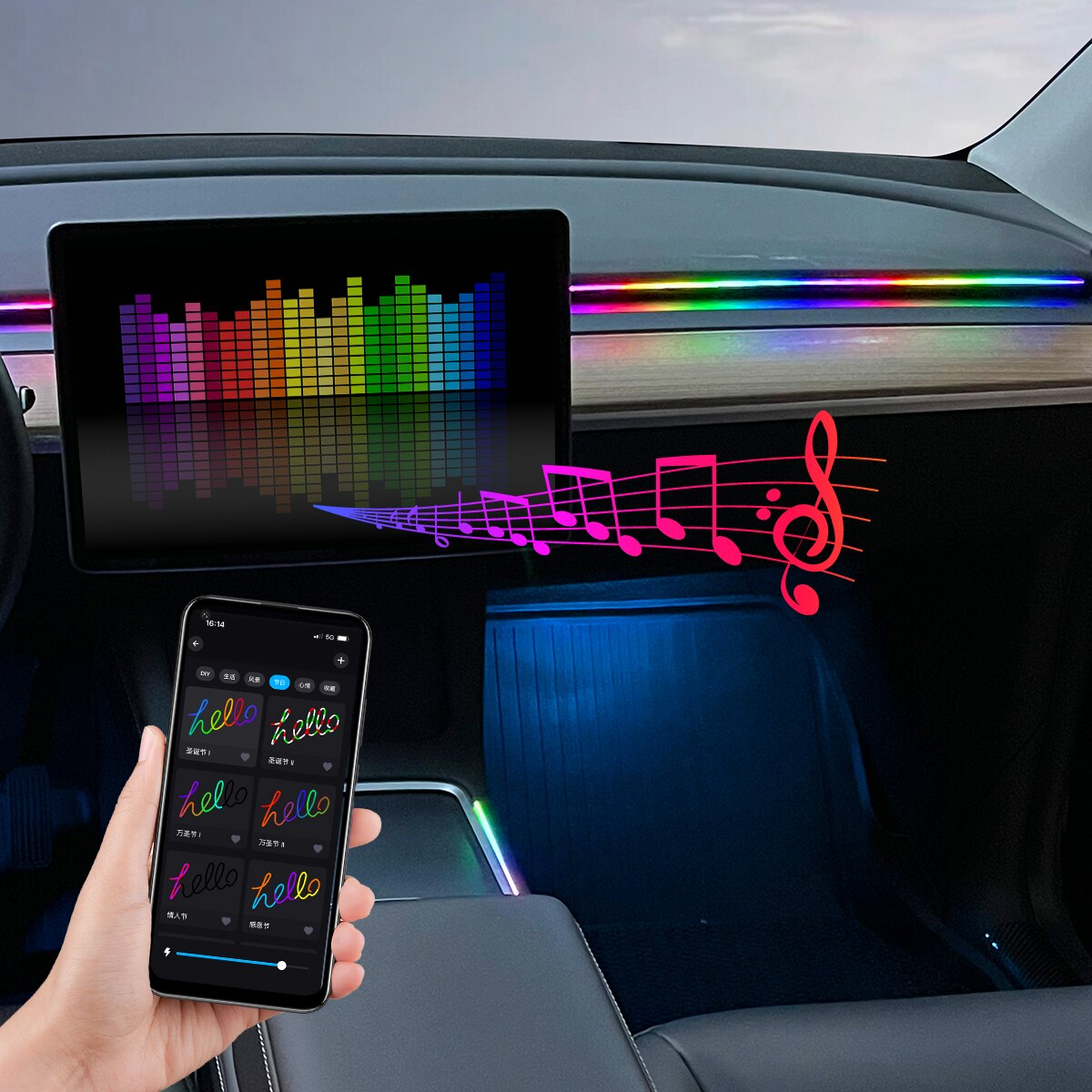 Car USB 64 Colors Acrylic Stri - огляд і ціна Led Ambient Interior Car Lights App Control