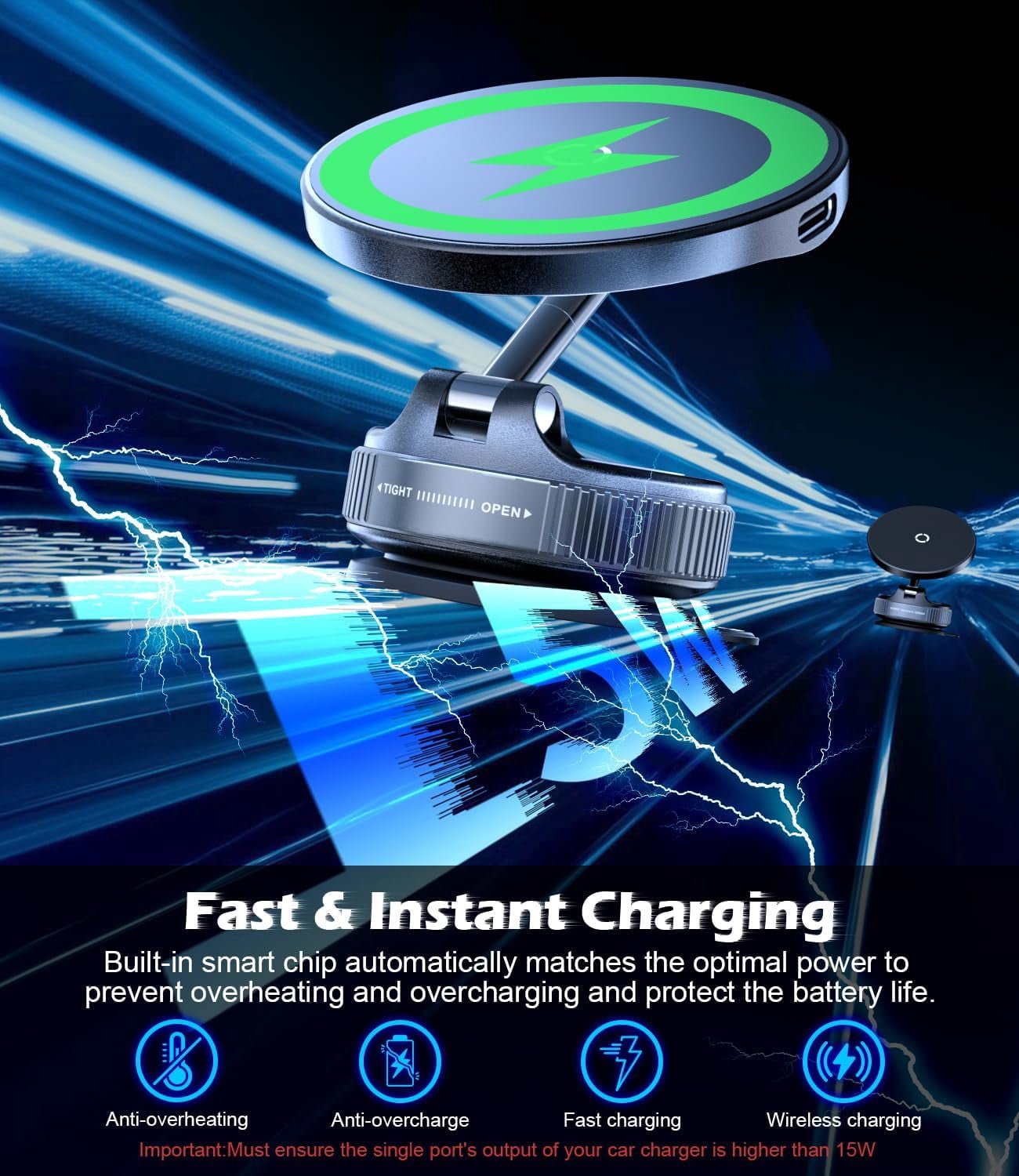 15W Wireless Fast Charger Car  - огляд і ціна Wireless Car Charger Mount Fast Charging